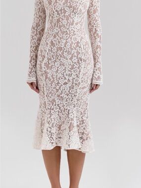 alessia asymmetric feather trim midi dress HOUSE OF CB Alessia Asymmetric Feather Trim Midi